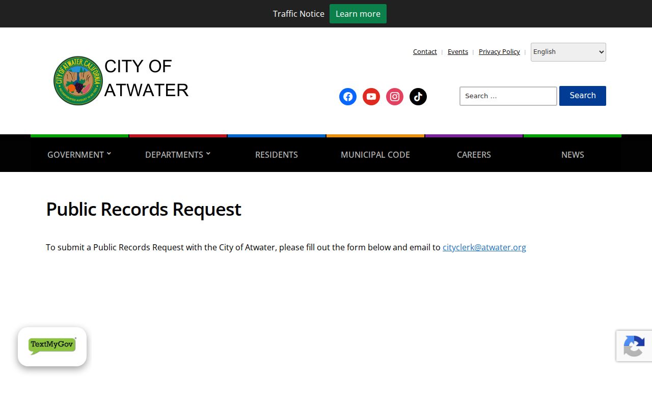 Atwater people search city public records request page