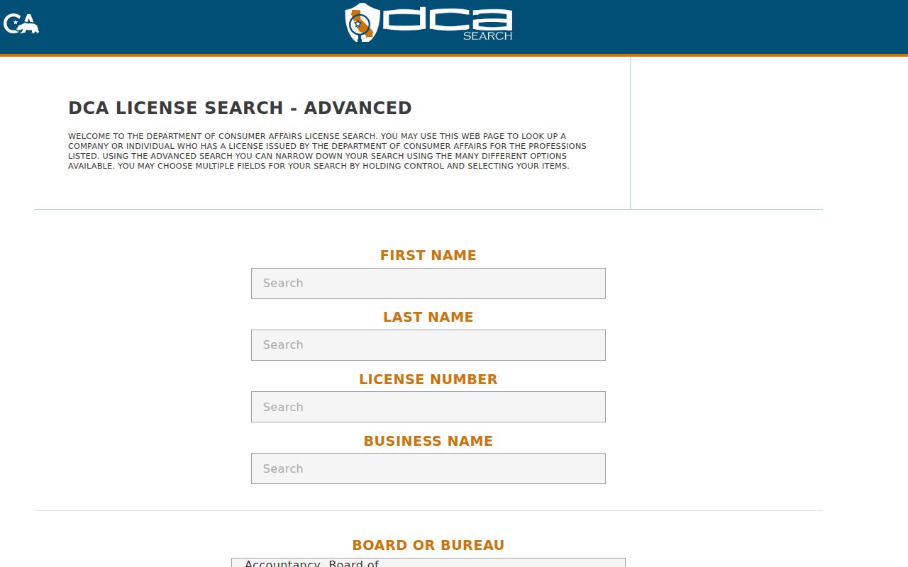 Atwater people directories California DCA license search